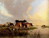 Cattle Canvas Paintings - Cattle Watering